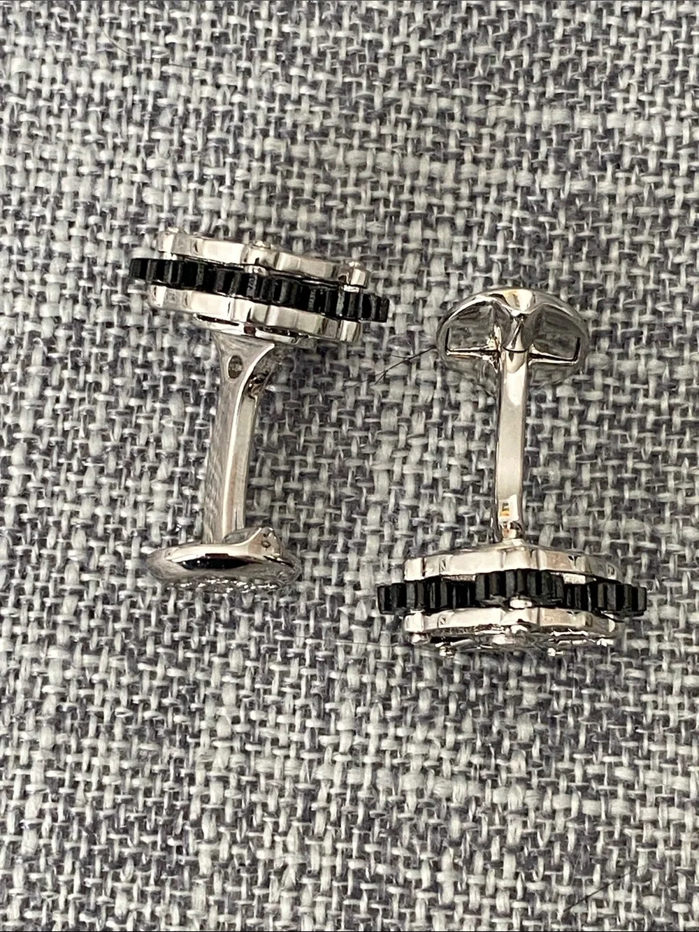 Silver and Black Round Emblem Cufflinks — Men's Formal Accessory